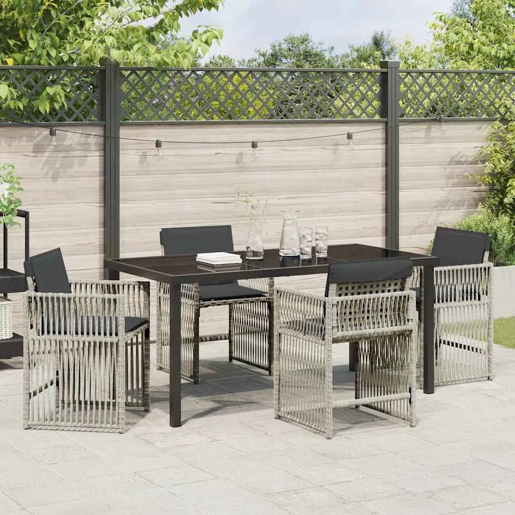 Conjunto de Jantar para Jardim com 5 Peças e Almofadas Cinza Claro