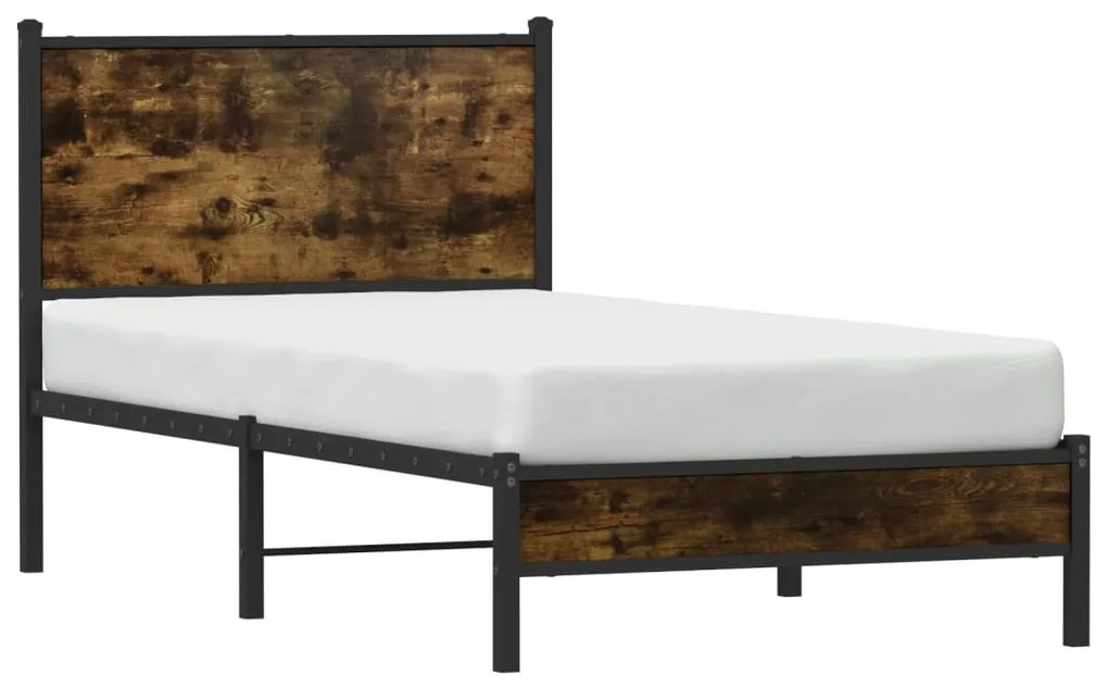 Estrutura de cama com cabeceira 90x200 cm metal carvalho fumado