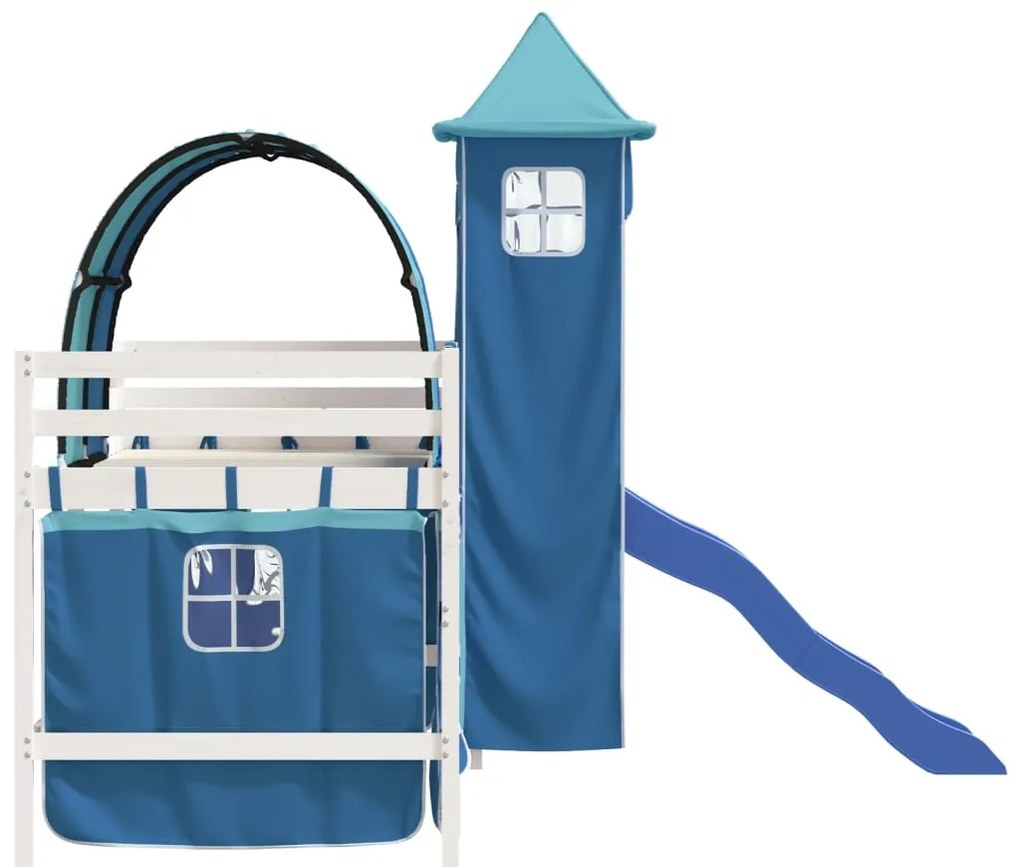 Cama alta para criança com torre 80x200 cm pinho maciço azul