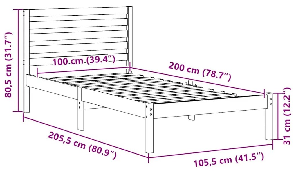 Estrutura da Cama Branco 75 x 190 cm Madeira de Pinheiro Sólido