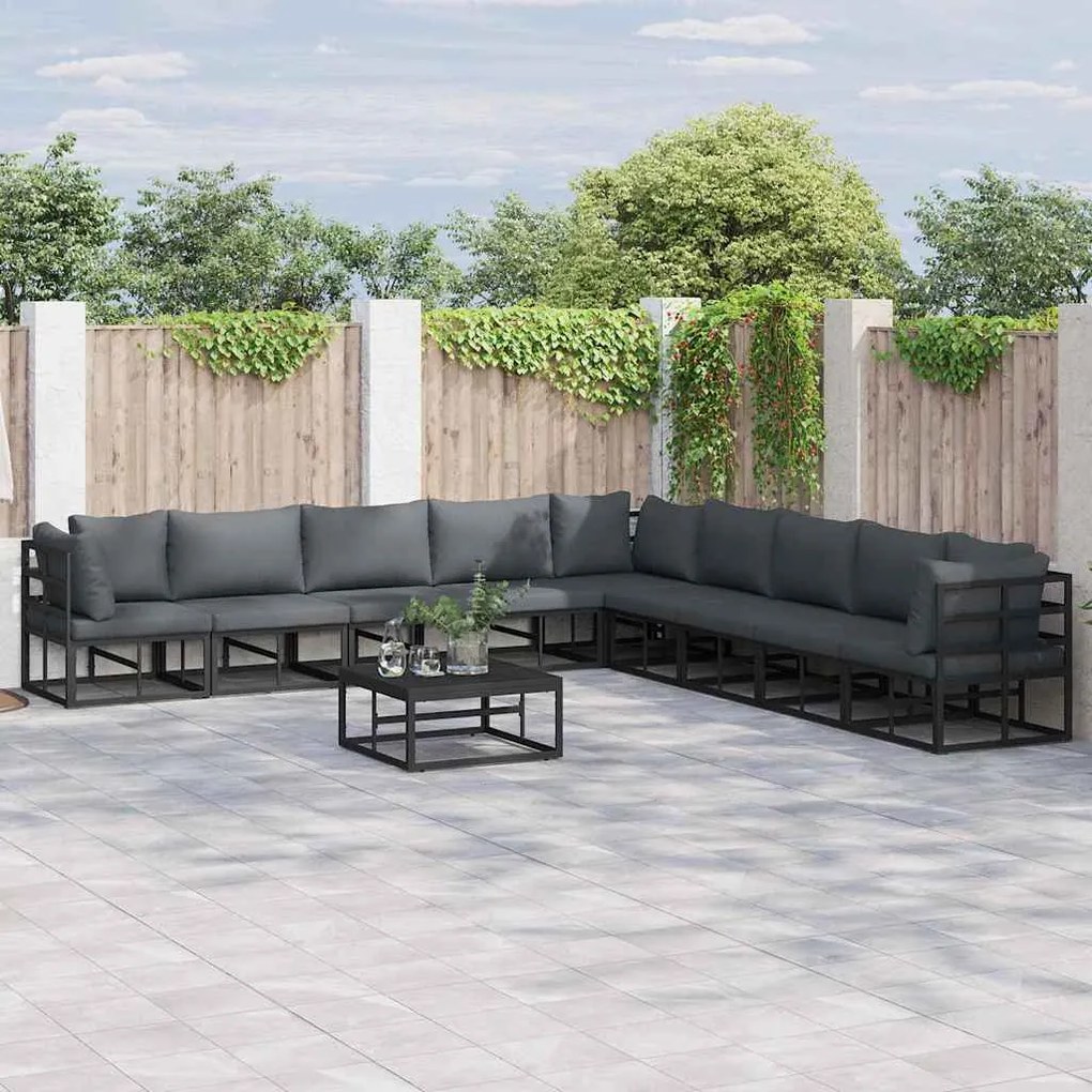 vidaXL Conjunto de Sofá de Jardim 9 pcs Preto 353 x 353 x 71 cm