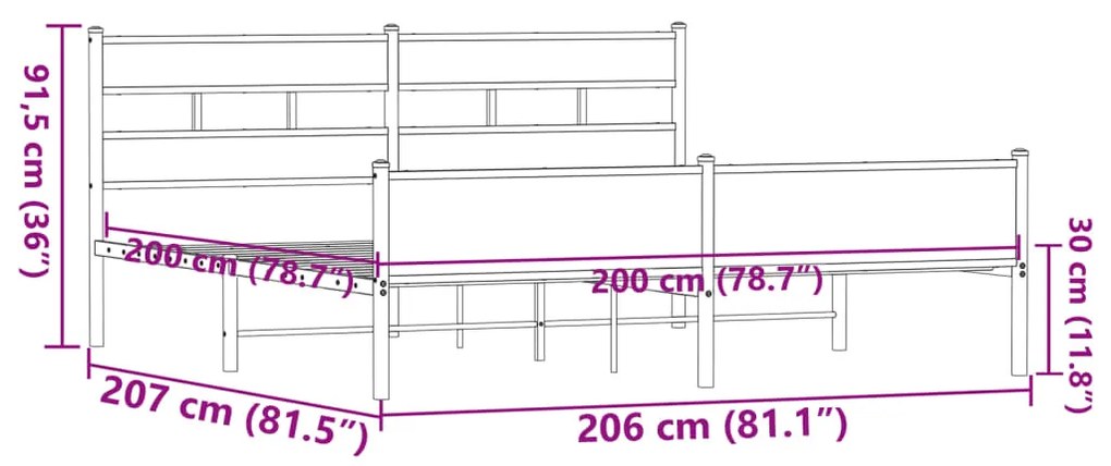 Estrutura cama sem colchão 200x200cm metal carvalho castanho