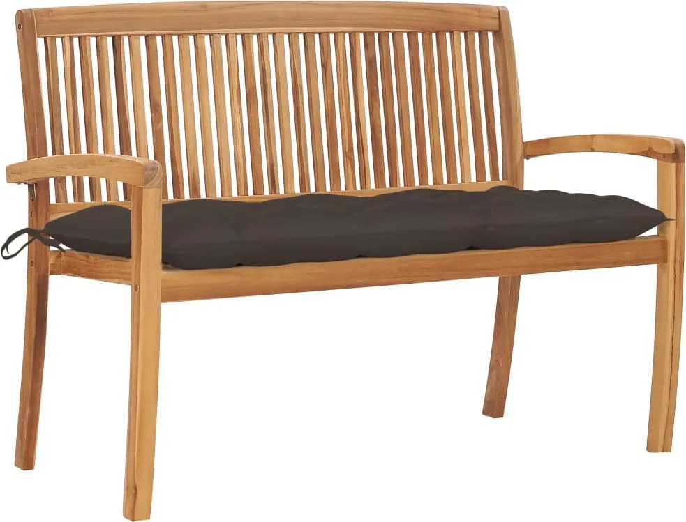 vidaXL Banco de jardim empilhável c/ almofadão 128,5 cm teca maciça