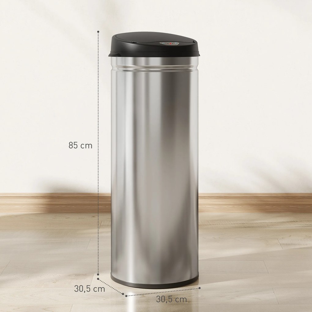 Caixote do lixo automático para cozinha de 50 L em aço inoxidável, com tampa de fecho suave, 30,5 x 30,5 x 85 cm, prateado