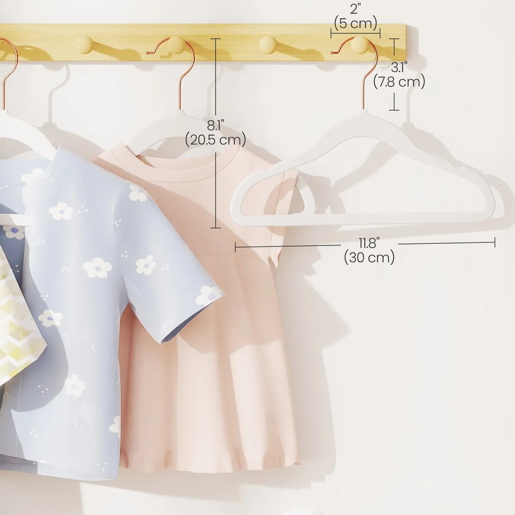 Conjunto 50 cabides para roupa infantil em veludo com ganchos em ouro rosa Brancos