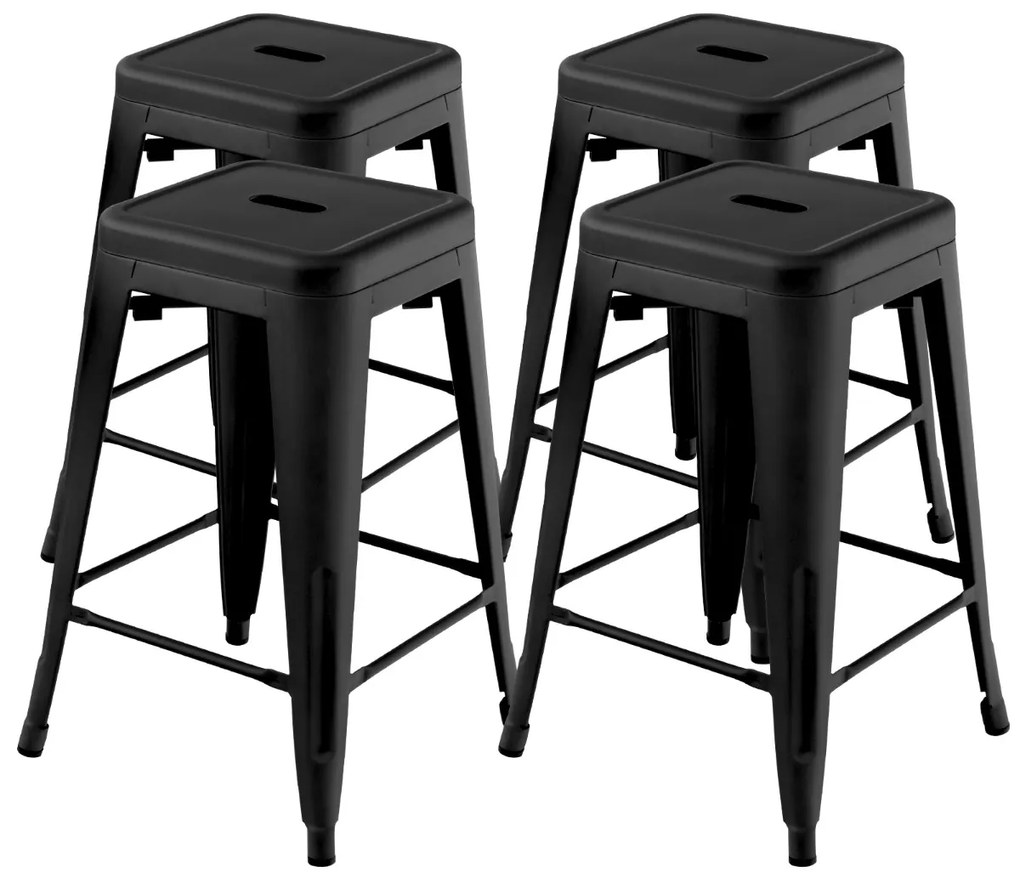 Conjunto de 4 bancos empilháveis de metal para cozinha, sala de jantar ou bar 42 x 42 x 61 cm Preto