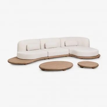 Conjunto De Jardim Com Sofá Modular Chaise Longue Direito De 3 Peças E 2 Mesas De Centro Em Madeira De Acácia Gerard Marrom Acácia Claro - Sklum