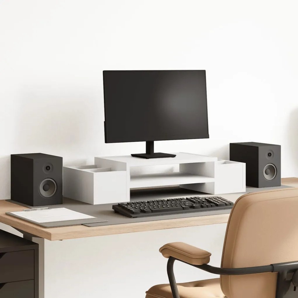 vidaXL Suporte para monitor c/ arrumação derivados de madeira branco