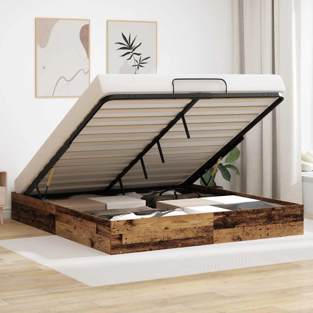 vidaXL Estrutura de Cama Ottoman Madeira antiga 160 x 200 cm