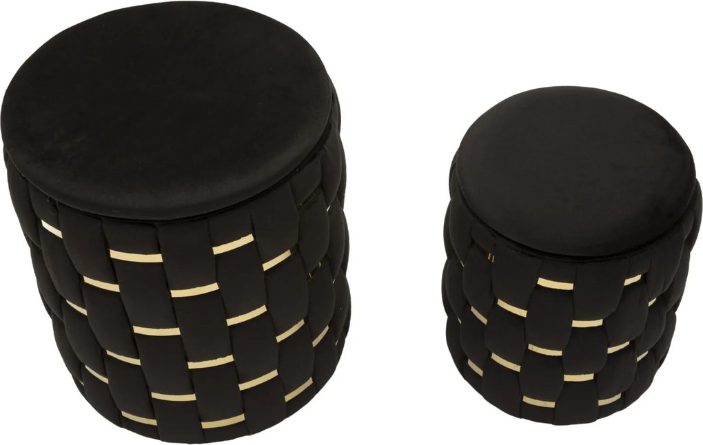PUFE COM ARMAZENAMENTO SHANTY CONJUNTO 2 PEÇAS Ø 37X42-28X35 CM PRETO E DOURADO