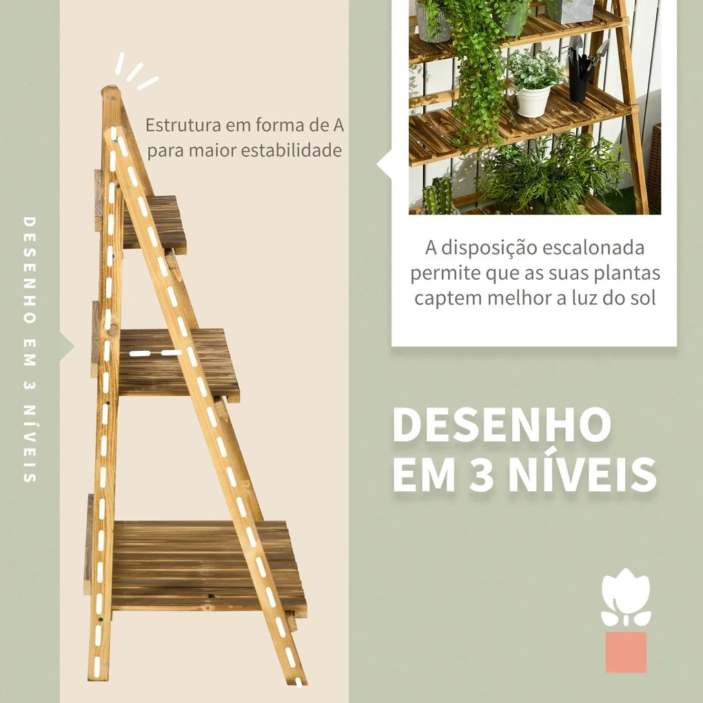 Suporte para Plantas de Madeira com 3 Níveis Dobrável Suporte para ...