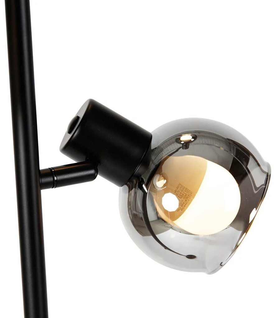 LED Candeeiro de pé inteligente preto com vidro fumê incl. 3 Wifi P45 - Vidro Art Deco