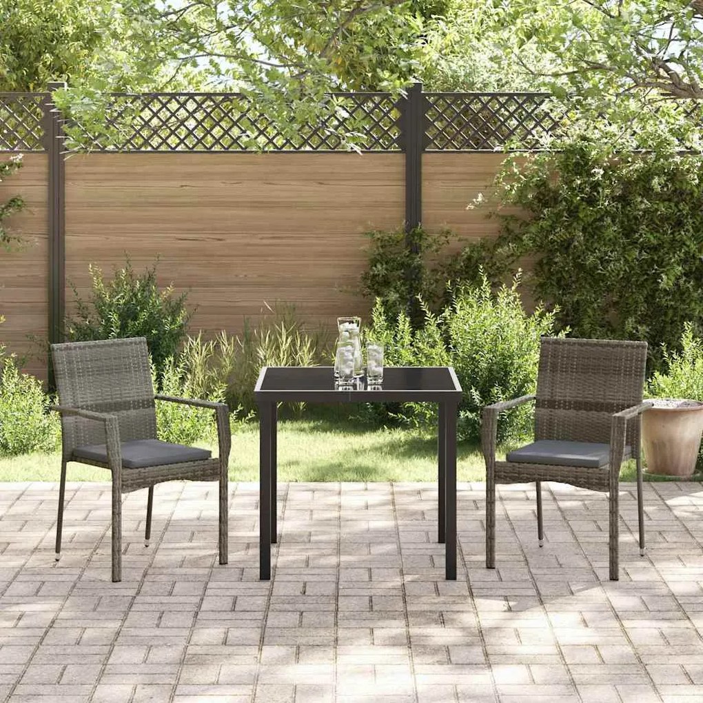 Conjunto de Cadeiras de Jardim Cinza com almofada 3 pcs Cinzeto