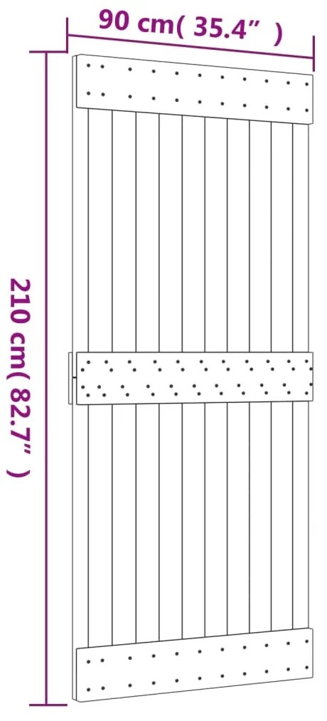 Porta de correr com ferragens 90x210 cm madeira de pinho maciça