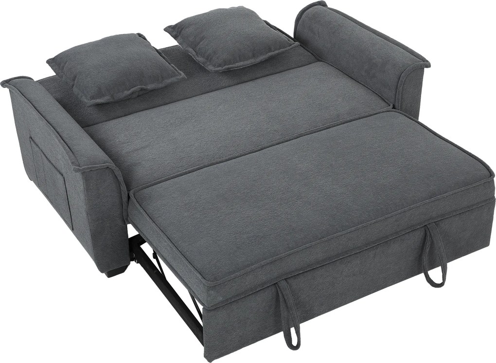 HOMCOM Sofá-cama futon, encosto ajustável, sofá 2 lugares com 2 almofadas, Cinza Escuro | Aosom Portugal