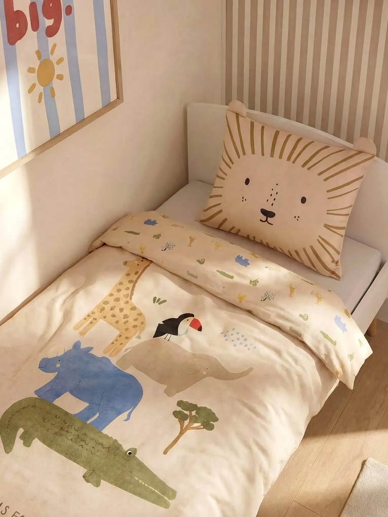 Conjunto de capa de edredão e fronha COPAINS ANIMAUX para criança branco estampado