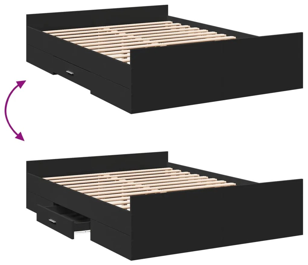 Estrutura cama c/ gavetas 120x190 cm derivados de madeira preto