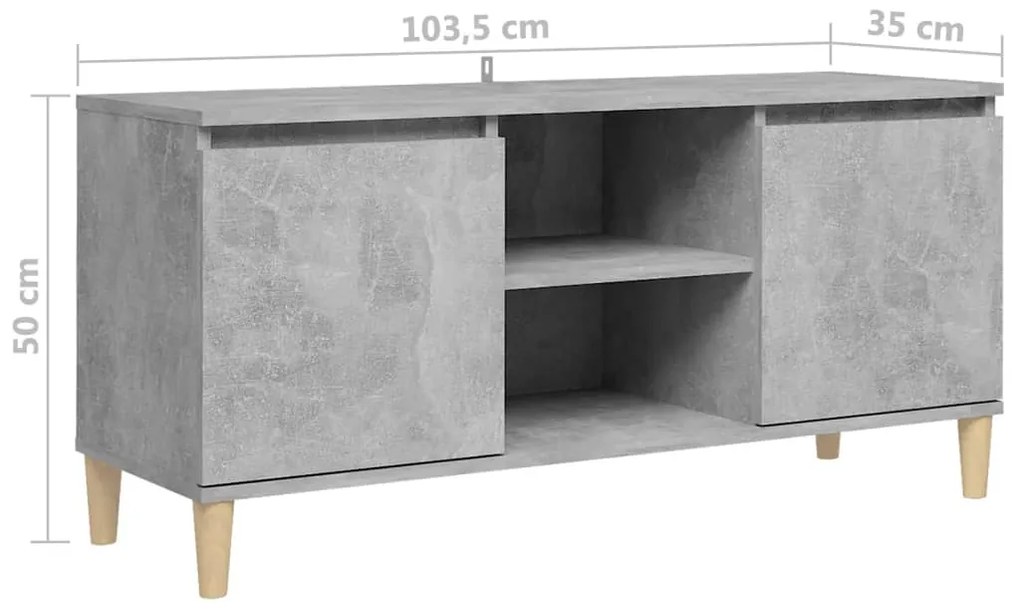 Móvel de TV c/ pernas de madeira 103,5x35x50cm cinzento cimento
