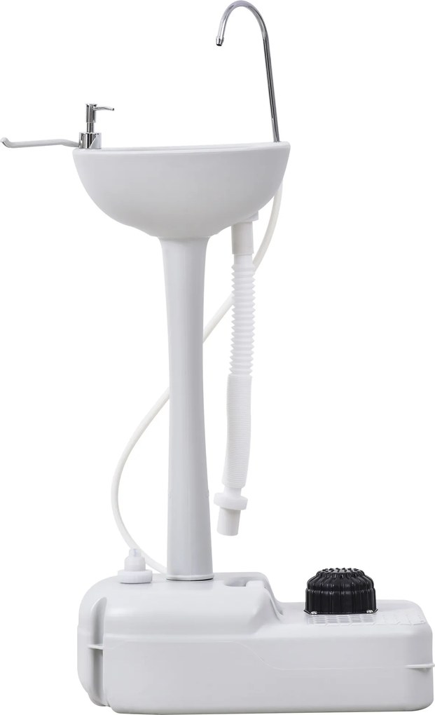 Lavatório Portátil para Campismo com Depósito de Água de 17L Dispensador de Sabão e 2 Rodas 51x33,5x103 cm Cinza Claro