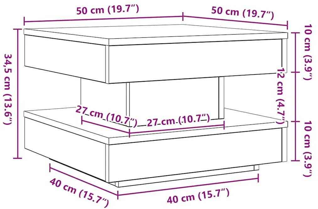 Mesa de centro rotativa a 360 graus 50x50x34,5 cm sonoma cinza