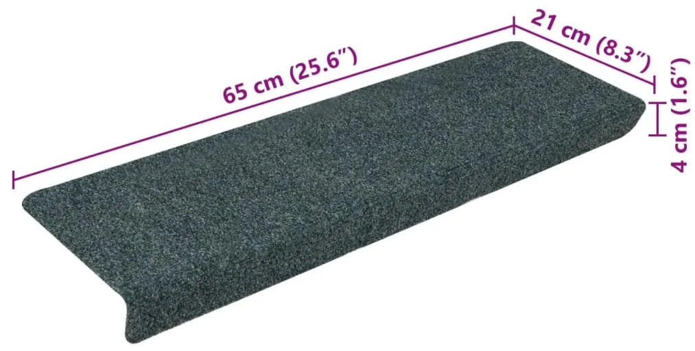 Tapetes de escada 15 pcs 65x21x4 cm tecido agulhado castanho
