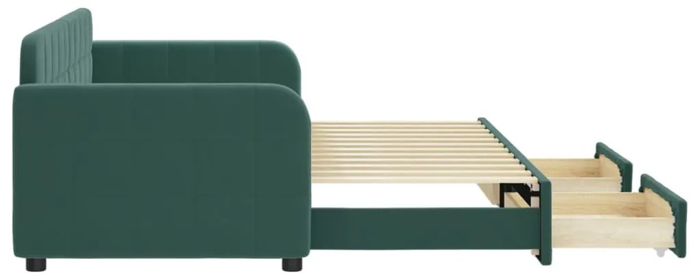 Sofá-cama c/ gavetão e gavetas 80x200cm veludo verde-escuro
