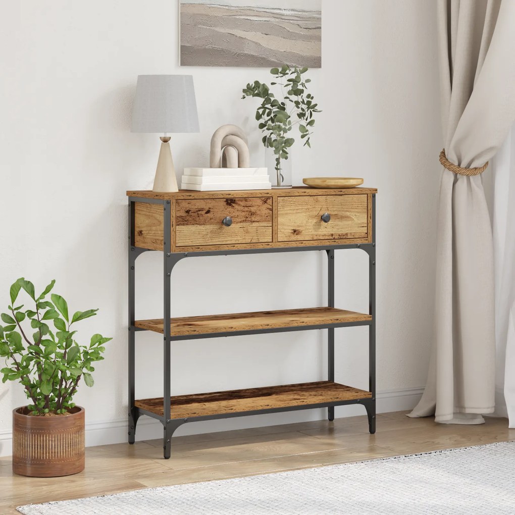 Mesa de Console vidaXL Madeira Velha 72,5x25x75 cm Madeira e Aço