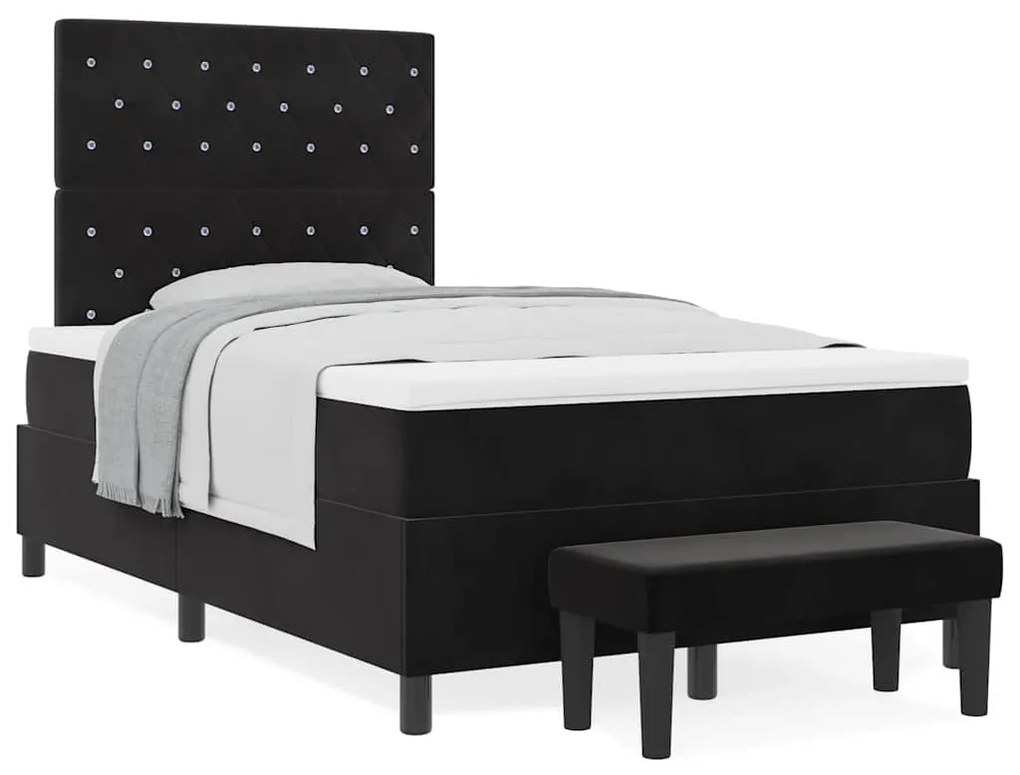 Cama Box Spring com Colchão &amp; Banco Preto 120x190 cm Veludo