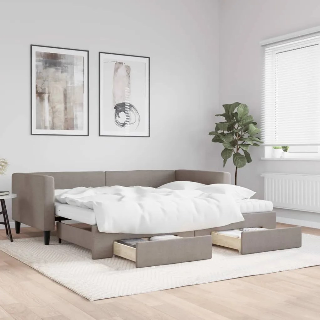 Sofá-cama c/ gavetão/gavetas 90x200 cm tecido cinza-acastanhado