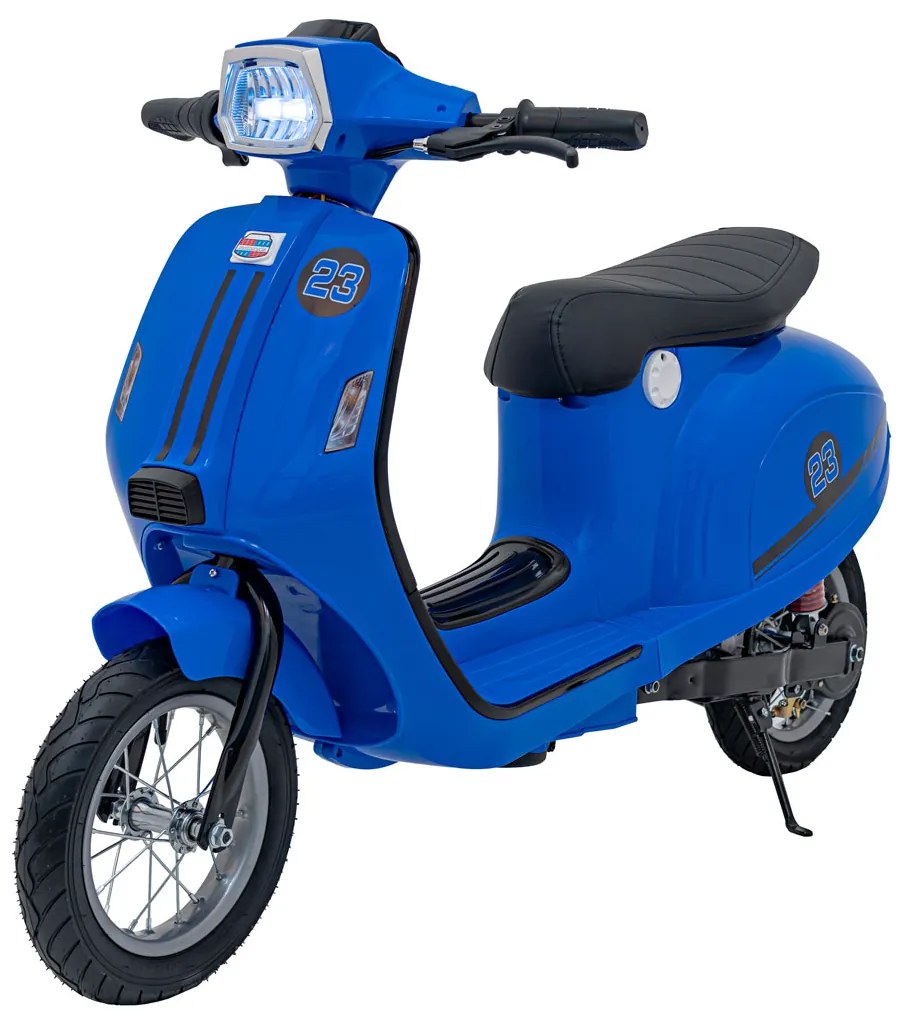 Vespa elétrica para Crianças 24V Retro Scooter 23, Rodas AR assento couro ecológico Azul