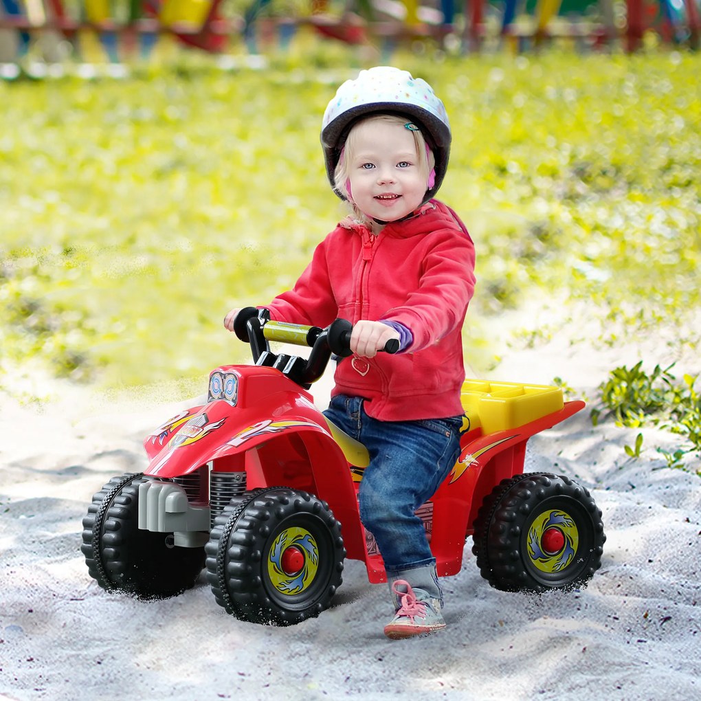 HOMCOM Quadriciclo Bateria 6V Quadicilo Elétrico para Crianças acima de 18 Meses Velocidade 2,5km/h Carga Máx 20kg Sons Luzes e Carregador Incluido 66x43x43 Vermelho e Amarelo