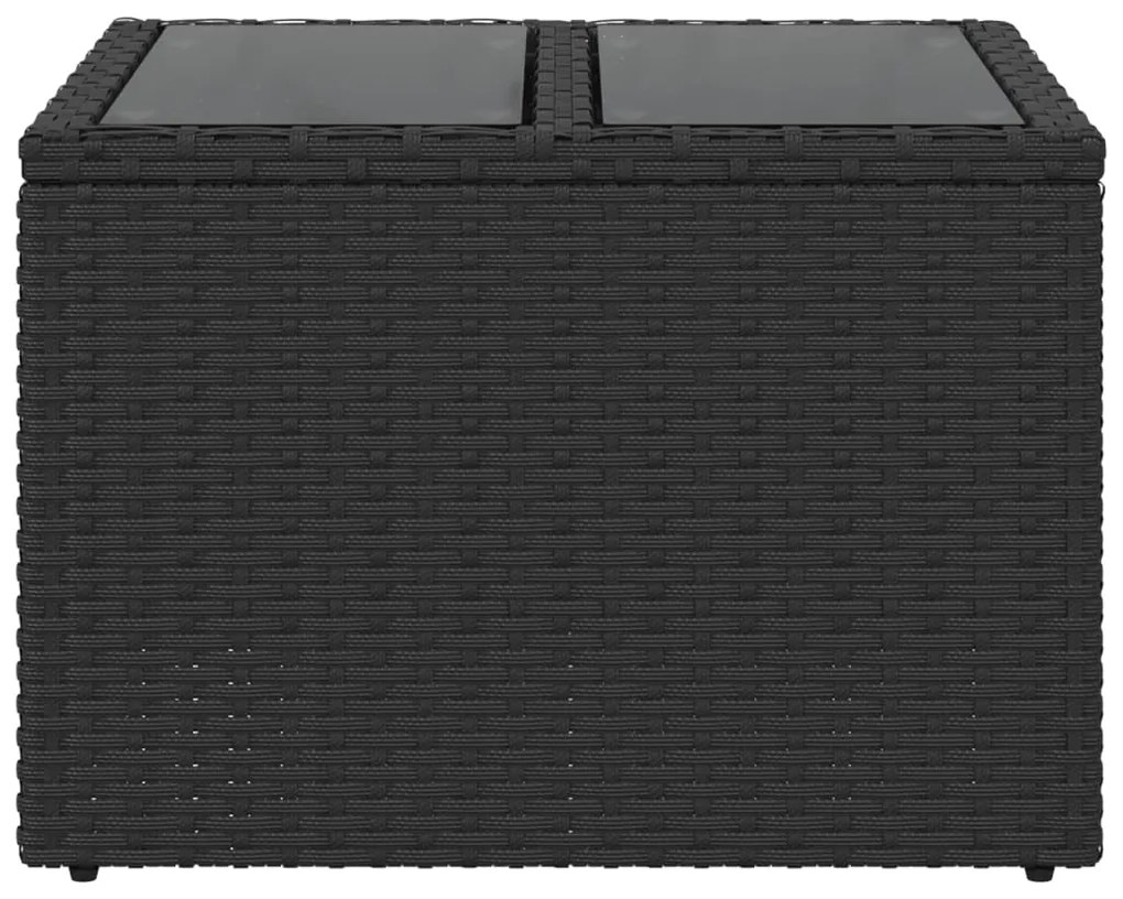 Mesa de jardim com tampo de vidro 55x55x37 cm vime PE preto