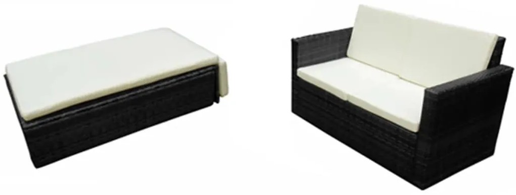 2 pcs conjunto lounge de jardim c/ almofadões vime PE preto