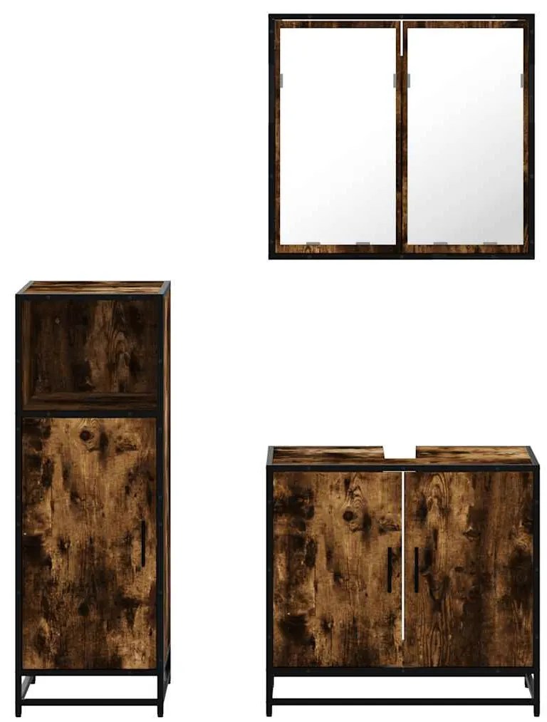 3 pcs conjunto de móveis WC madeira processada carvalho fumado