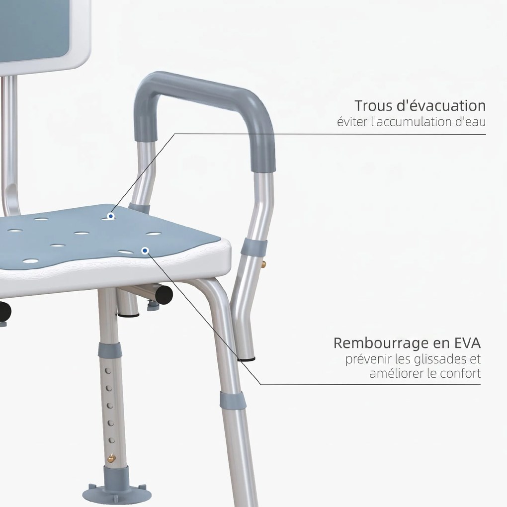 Cadeira de Duche Ergonómica, 56,5 x 53,5 x 87 cm, Altura Regulável, Branco