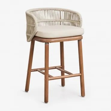 Pack De 4 Bancos Altos De Jardim Em Madeira De Acácia E Corda Trançada Capri Beige Creme & ↑65 Cm - Sklum