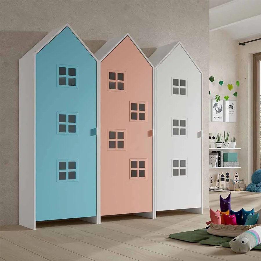 Conjunto 3 armarios Guarda Roupa infantil coleção CASAMI Azul, Rosa e Branco