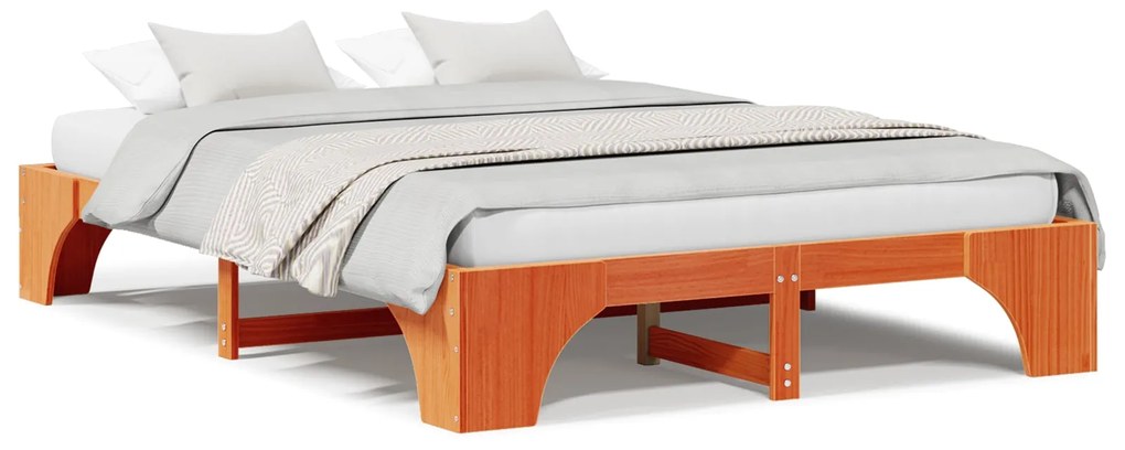 Estrutura de Cama Marrom Encerado Madeira maciça 140 x 200 cm