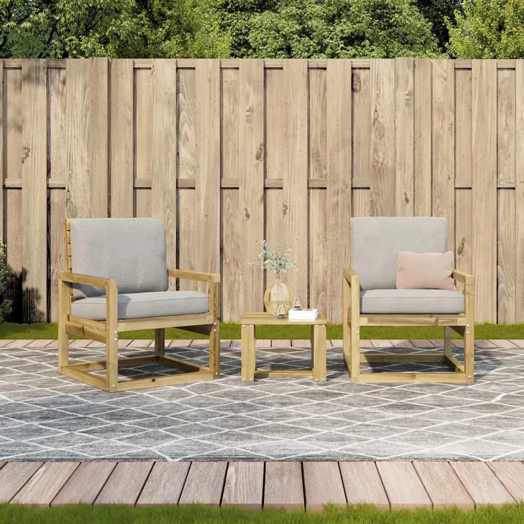 Conjunto de Jardim - 2 Poltronas e 1 Mesa - Madeira de Pinho Impregnad