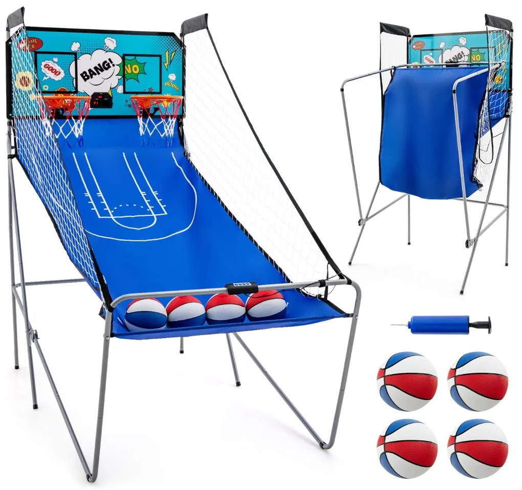 Máquina de basquete 8 em 1 com 4 bolas, bomba de ar e 8 modos de jogo, jogos de basquete arcade, azul escuro