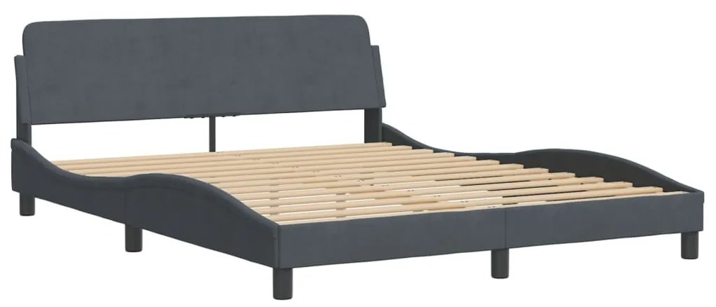 Cama com colchão 160x200 cm veludo cinzento-escuro