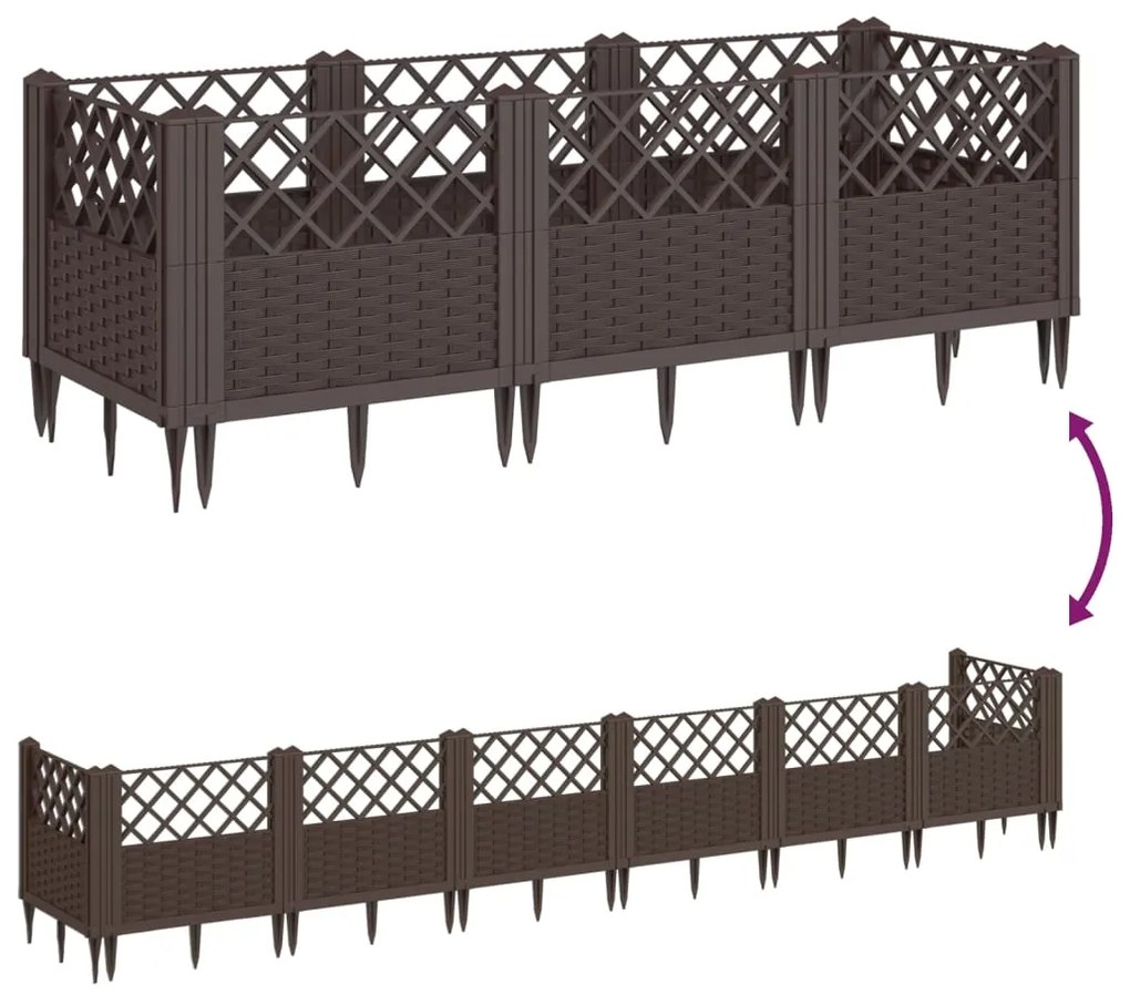 Vaso/floreira jardim c/ estacas 123,5x43,5x43,5 cm PP castanho