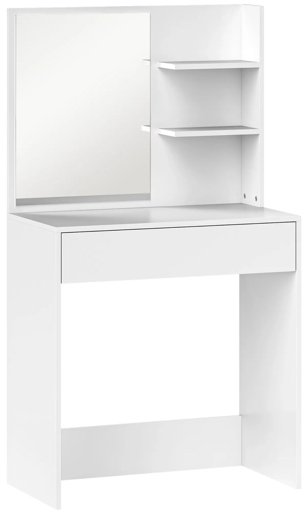 HOMCOM Toucador de Maquilhagem com Espelho Mesa de Maquilhagem com Gaveta e Prateleiras Abertas  75x40x137 cm Branco | Aosom Portugal