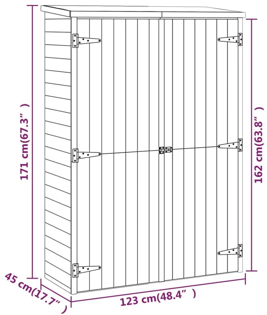 Abrigo p/ ferramentas de jardim 123x45x171 cm pinho impregnado