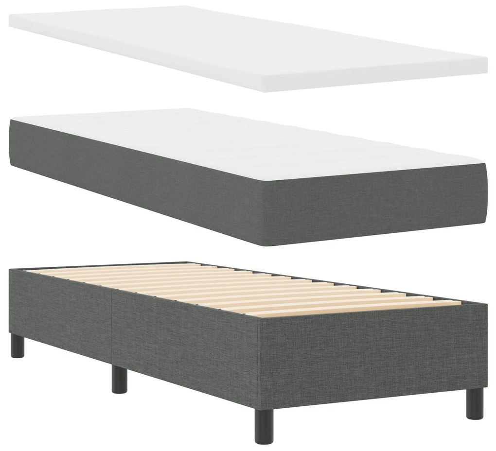 Cama Box Spring vidaXL com Colchão e LED Cinza Escuro 90x190 cm Tecido