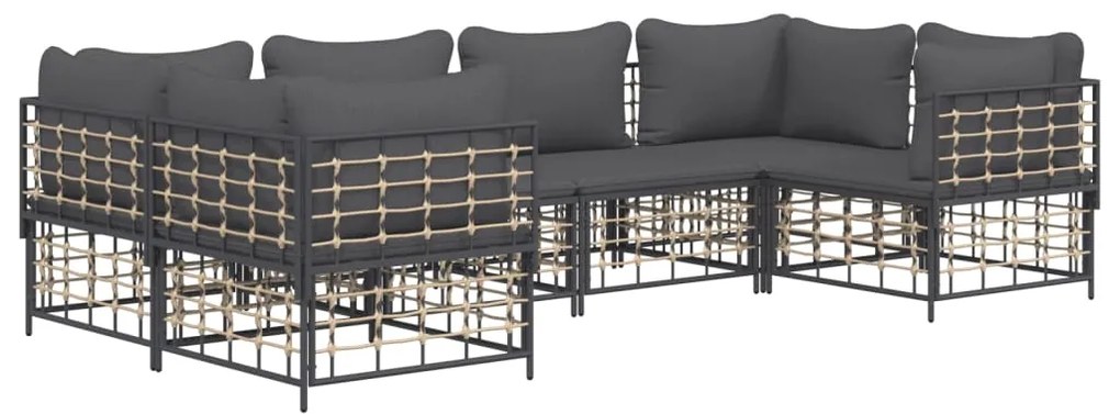 6 pcs conjunto lounge de jardim c/ almofadões vime PE antracite