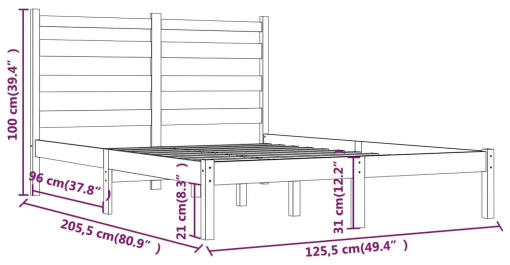 Estrutura de cama 120x200 cm pinho maciço branco