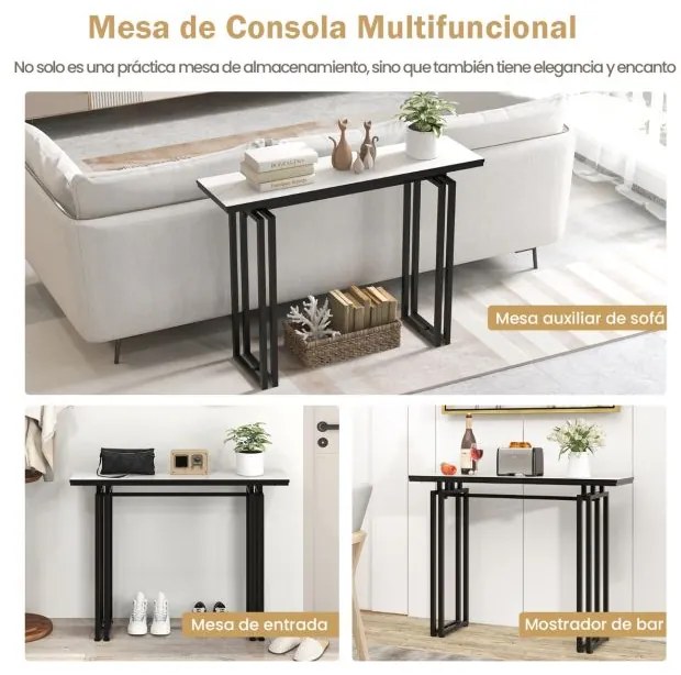 Mesa consola moderna com tampo de mármore falso e estrutura metálica Mesa de apoio comprida para sala de estar, corredor, hall de entrada 110 x 30 x 8