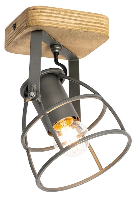 Foco industrial cinzento escuro com madeira ajustável - Arthur