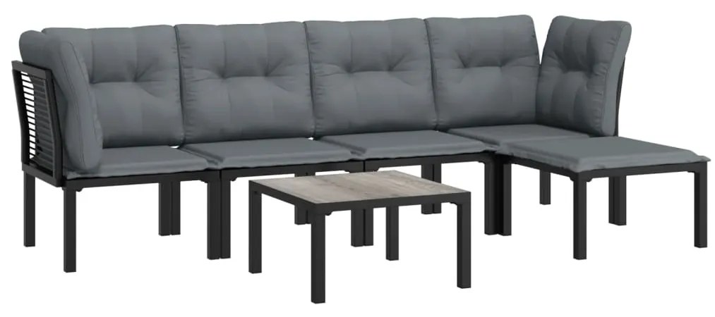 6 pcs conjunto lounge de jardim vime PE preto e cinzento